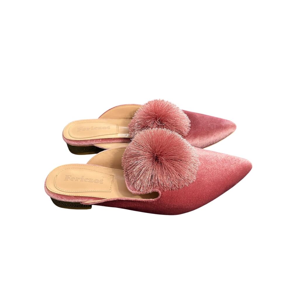 Fericzot Slip On Mule Backless Loafers Flat Puff Pompom Slippers Size 11